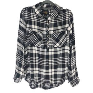 YMI Plaid Popover Half Button Shirt Size Small